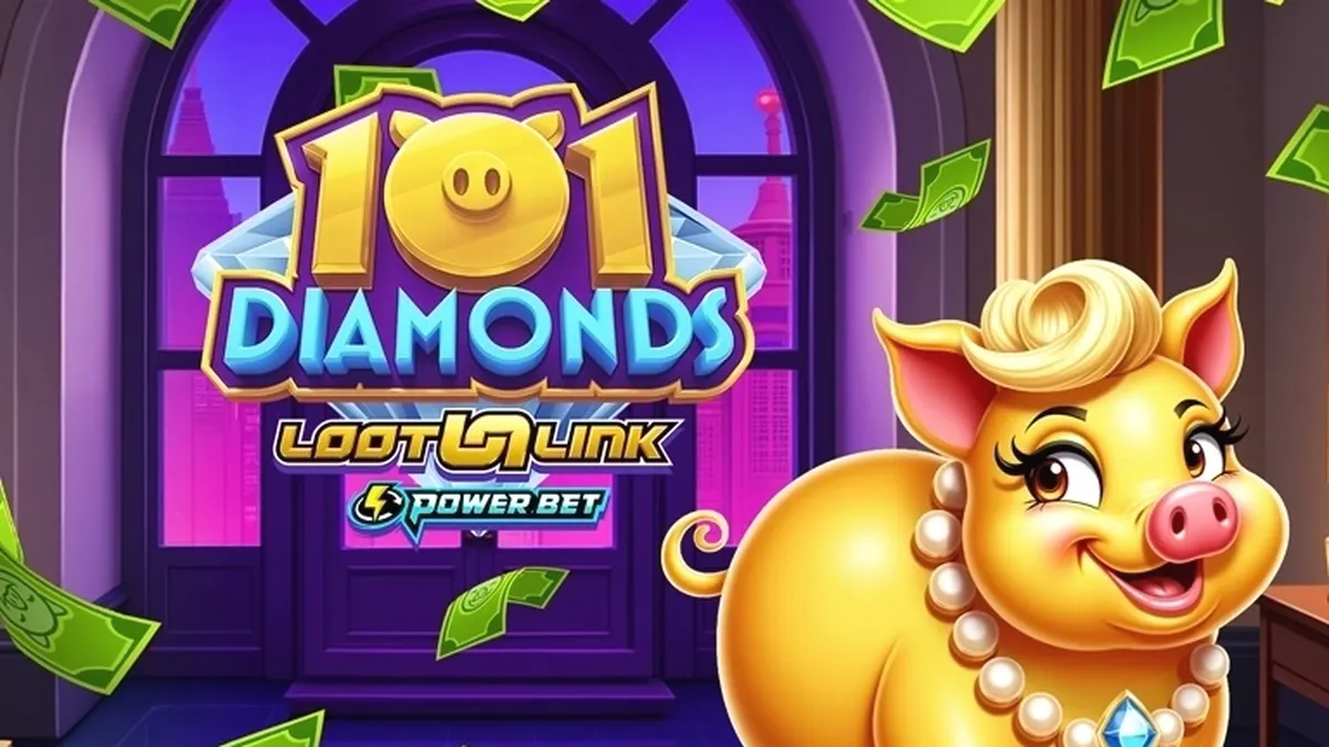 Tampilan visual berkilau dari slot 101 Diamonds dengan latar belakang permata