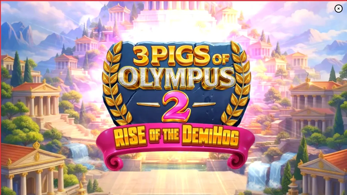 Tampilan visual slot 3 Pigs of Olympus 2 Rise of the DemiHog dengan tema mitologi Yunani
